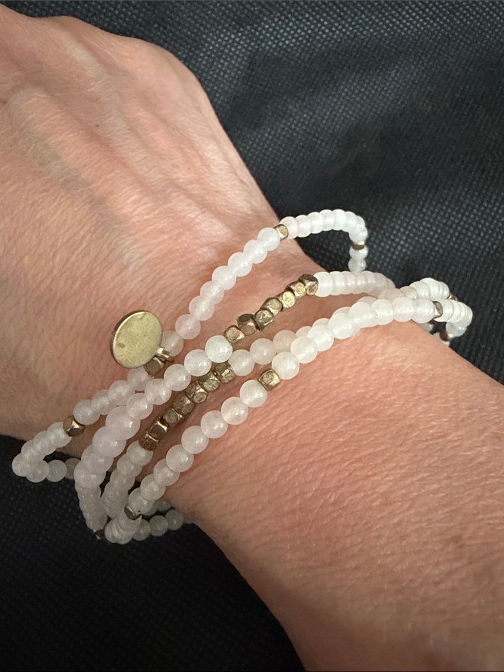 Vintage soft pink & brass beaded bracelet - set of 4